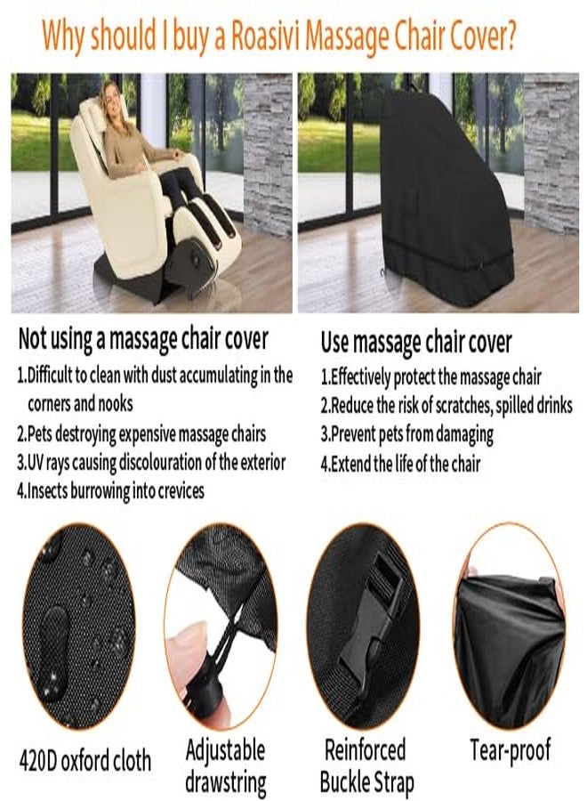 غطاء كرسي التدليك Roasivi، مقاوم للماء، يحمي كامل الجسم، غطاء كرسي بذراعين بتقنية انعدام الجاذبية، مصنوع من قماش أكسفورد 420D مع رباط وإبزيم، الأبعاد: 59 بوصة طول × 36 بوصة عرض × 47.5 بوصة ارتفاع، اللون: أسود - Image 5